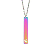 Paw Print Cutout Vertical Stainless Steel Bar Necklace