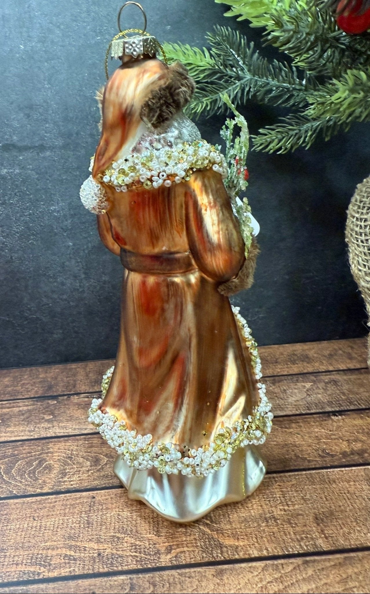 8" Mountain Santa Glass Ornament - Hand - Painted Rustic Woodland Christmas Decor - Nifty Decor & More