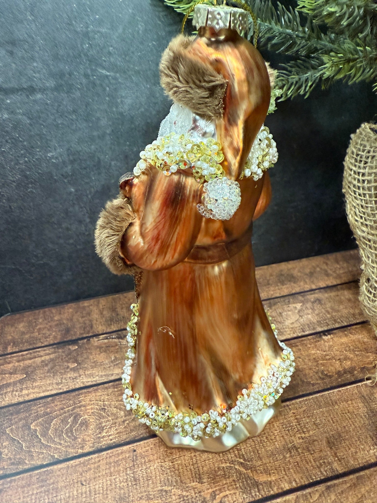 8" Mountain Santa Glass Ornament - Hand - Painted Rustic Woodland Christmas Decor - Nifty Decor & More
