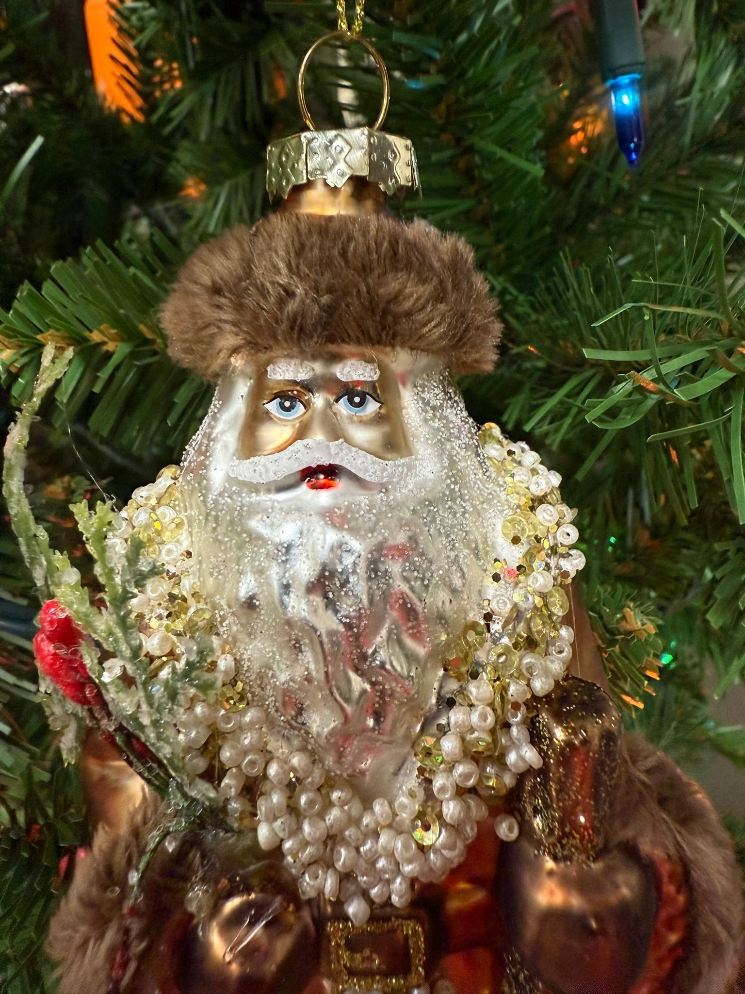8" Mountain Santa Glass Ornament - Hand - Painted Rustic Woodland Christmas Decor - Nifty Decor & More