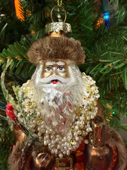 8" Mountain Santa Glass Ornament - Hand - Painted Rustic Woodland Christmas Decor - Nifty Decor & More