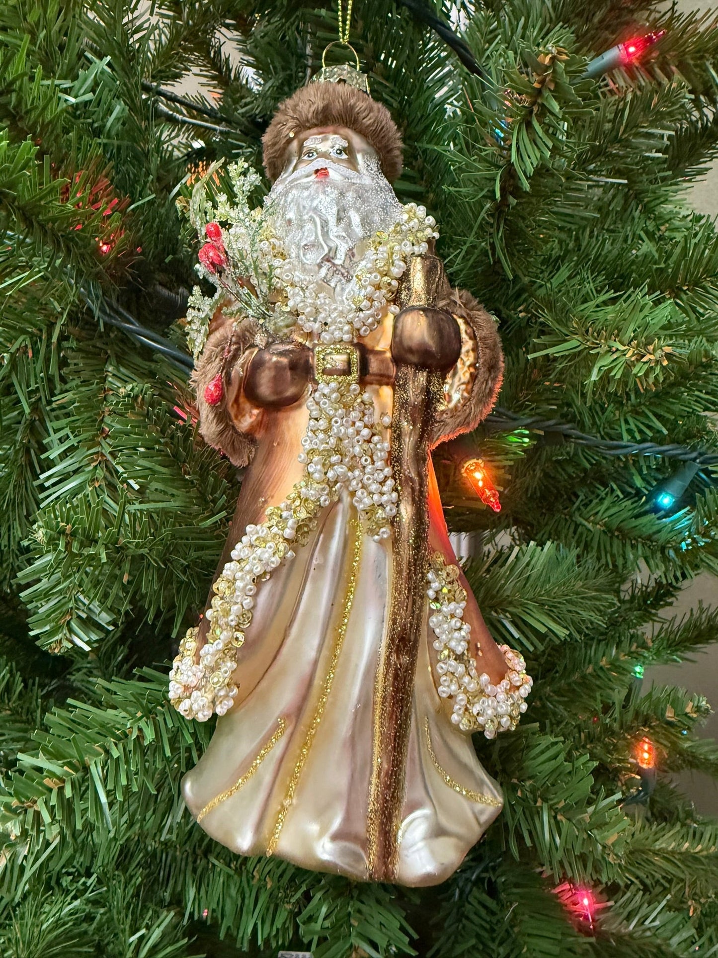 8" Mountain Santa Glass Ornament - Hand - Painted Rustic Woodland Christmas Decor - Nifty Decor & More