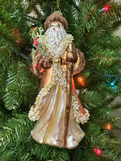 8" Mountain Santa Glass Ornament - Hand - Painted Rustic Woodland Christmas Decor - Nifty Decor & More