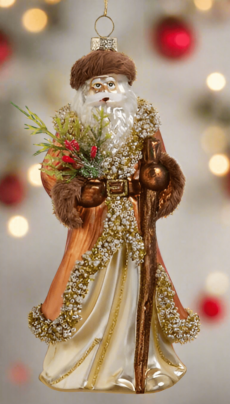 8" Mountain Santa Glass Ornament - Hand - Painted Rustic Woodland Christmas Decor - Nifty Decor & More