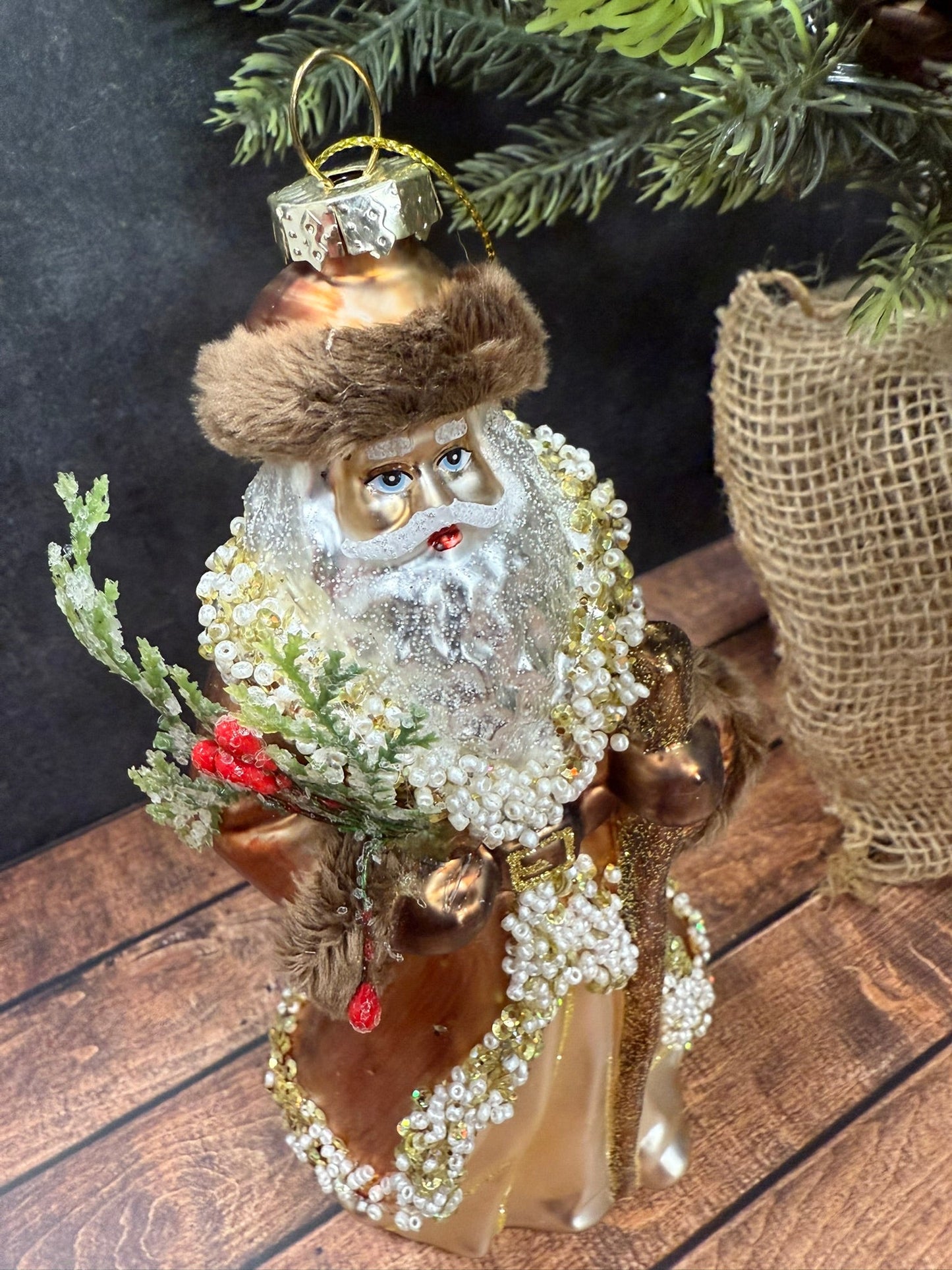 8" Mountain Santa Glass Ornament - Hand - Painted Rustic Woodland Christmas Decor - Nifty Decor & More