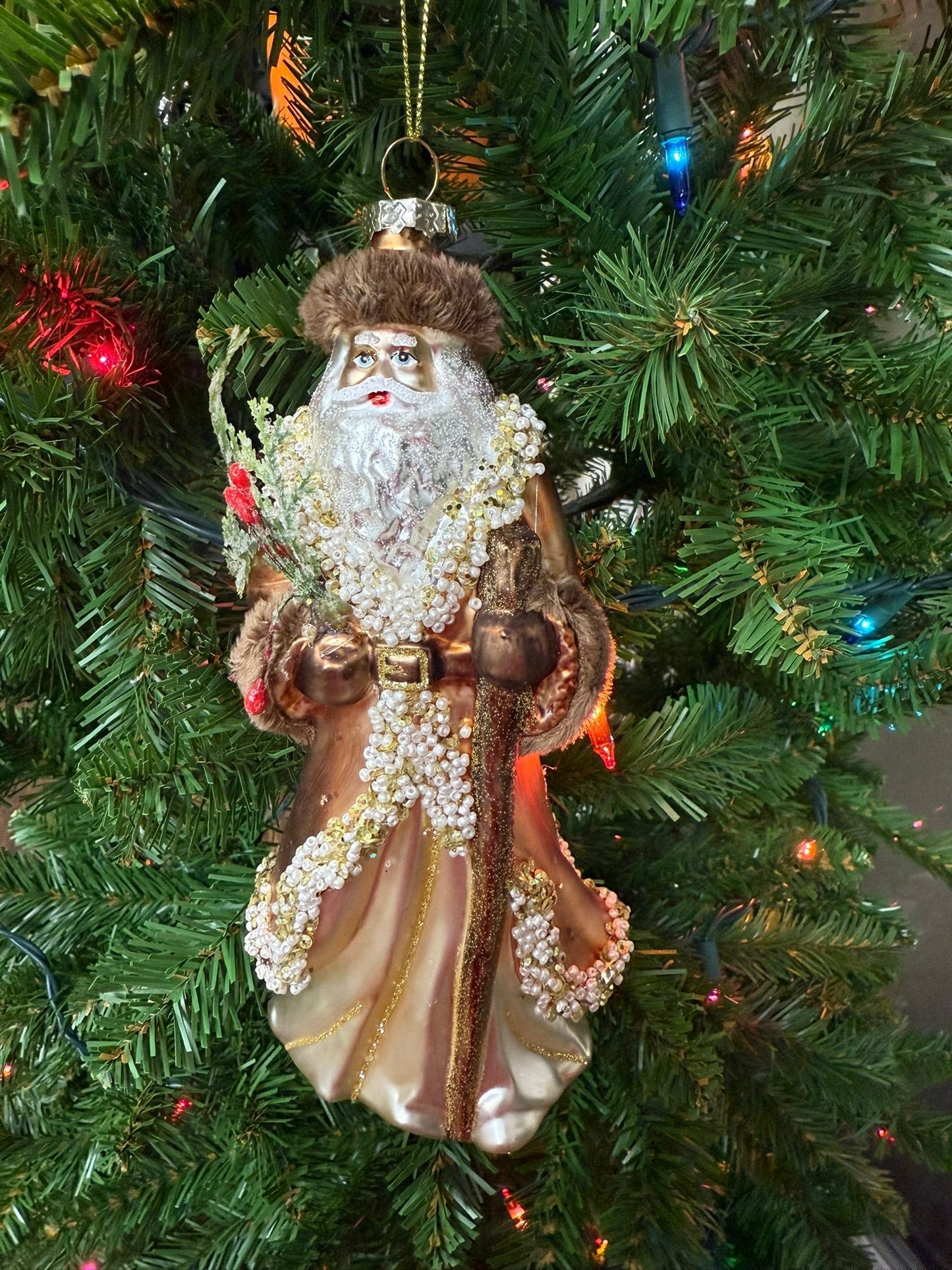 8" Mountain Santa Glass Ornament - Hand - Painted Rustic Woodland Christmas Decor - Nifty Decor & More
