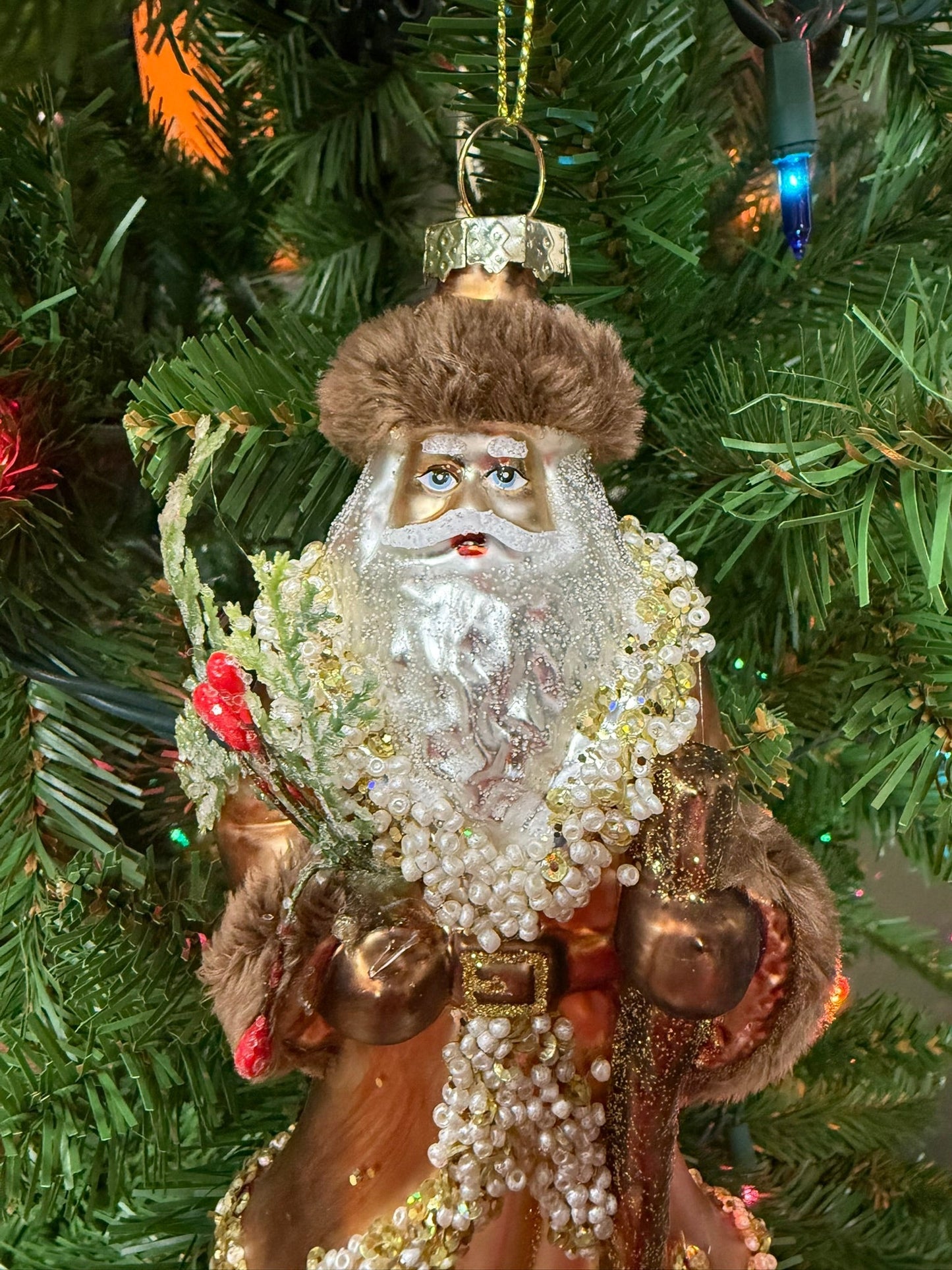 8" Mountain Santa Glass Ornament - Hand - Painted Rustic Woodland Christmas Decor - Nifty Decor & More
