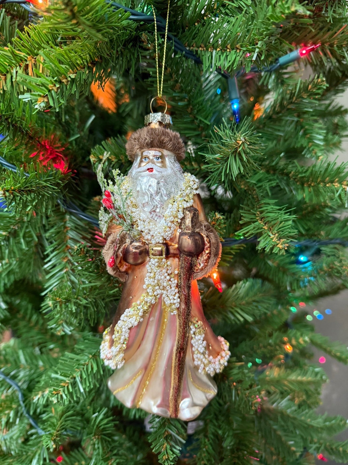 8" Mountain Santa Glass Ornament - Hand - Painted Rustic Woodland Christmas Decor - Nifty Decor & More
