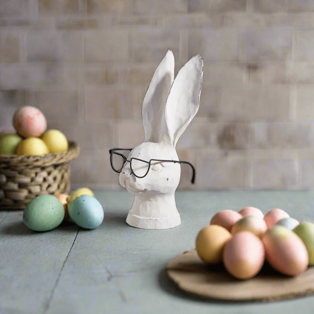 8" Rabbit with Glasses | Farmhouse Spring & Easter Decor | Adorable Resin Bunny for Your Home - Nifty Decor & More