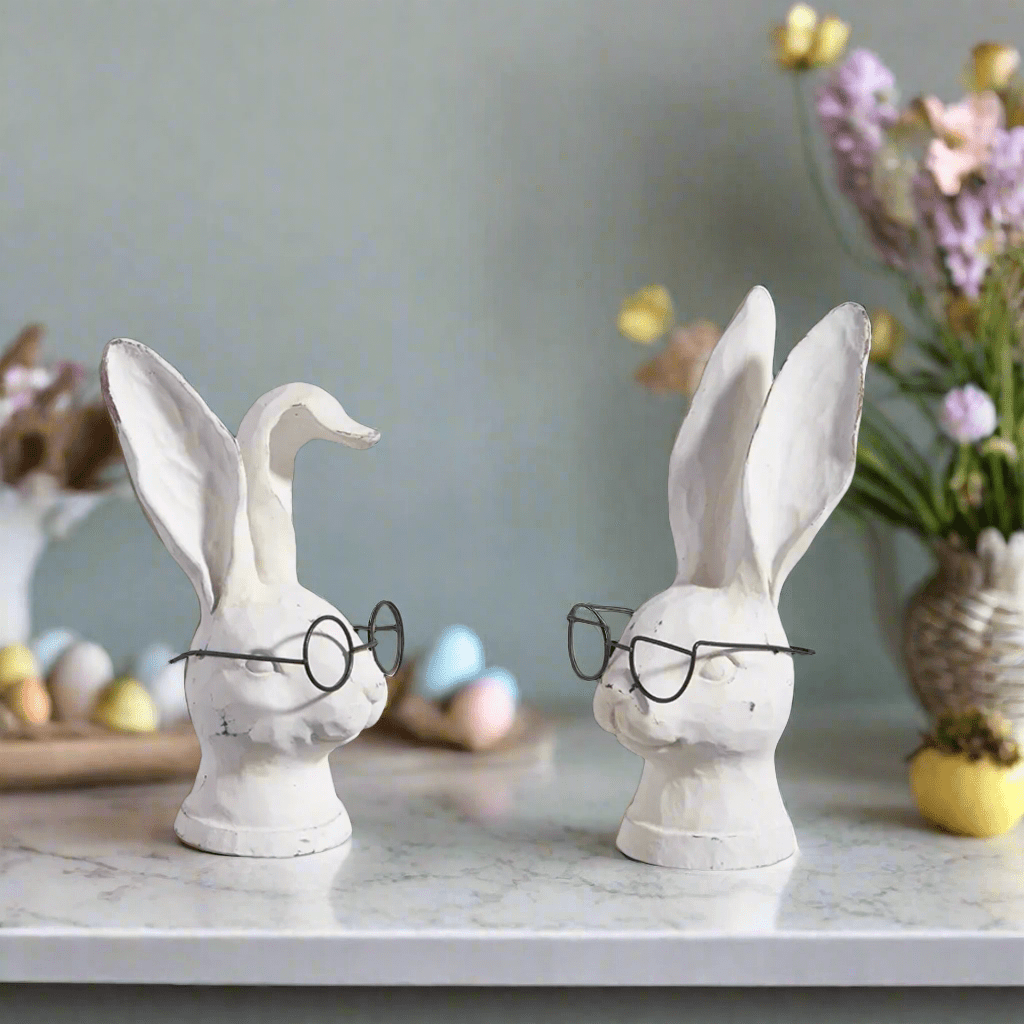 8" Rabbit with Glasses | Farmhouse Spring & Easter Decor | Adorable Resin Bunny for Your Home - Nifty Decor & More