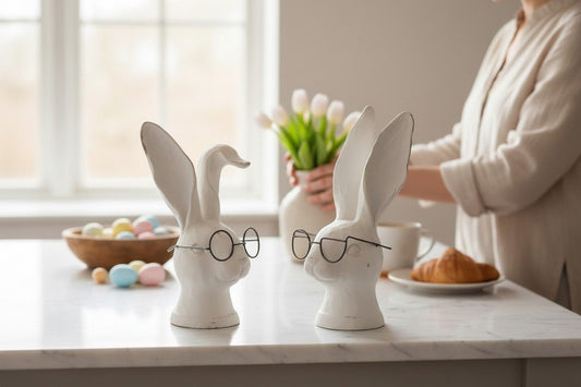 8" Rabbit with Glasses | Farmhouse Spring & Easter Decor | Adorable Resin Bunny for Your Home - Nifty Decor & More