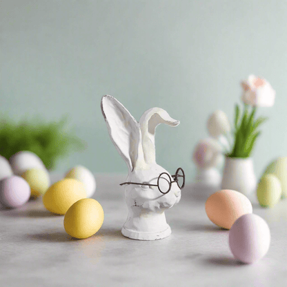 8" Rabbit with Glasses | Farmhouse Spring & Easter Decor | Adorable Resin Bunny for Your Home - Nifty Decor & More