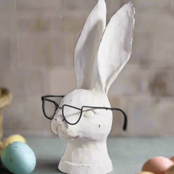 8" Rabbit with Glasses | Farmhouse Spring & Easter Decor | Adorable Resin Bunny for Your Home - Nifty Decor & More