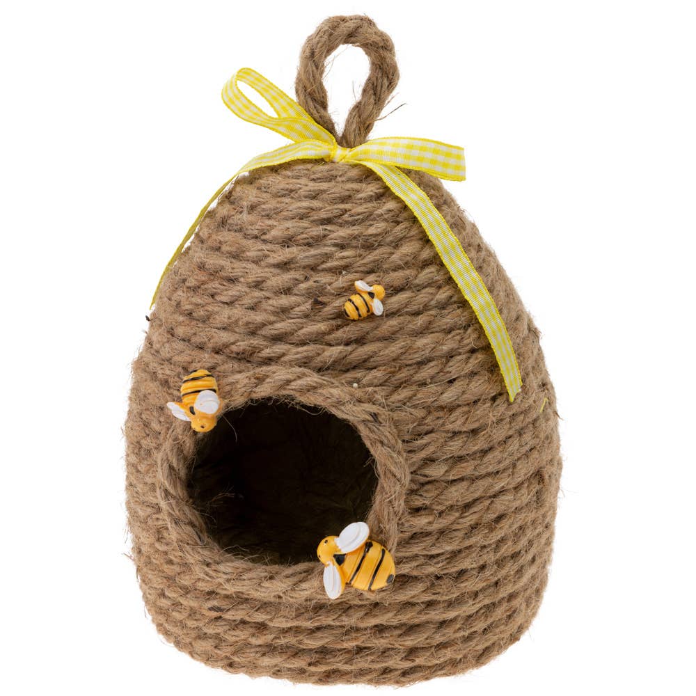 8" Tall Beekeeper Beehive Hanging Bee Birdhouse | Rustic Home & Garden Wall Art, Bee Lover Gift, Honeybee Theme