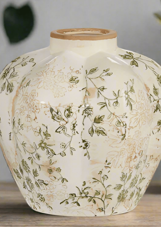 8" Taupe Floral Vase - Charming Home Décor, Elegant Centerpiece for Fresh or Faux Flowers, Rustic Vintage Style, Gift Idea - Nifty Decor & More