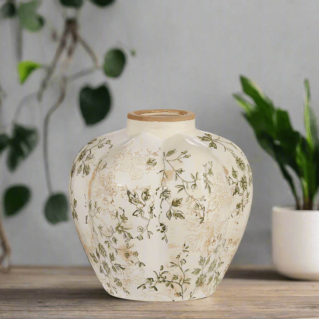 8" Taupe Floral Vase - Charming Home Décor, Elegant Centerpiece for Fresh or Faux Flowers, Rustic Vintage Style, Gift Idea - Nifty Decor & More