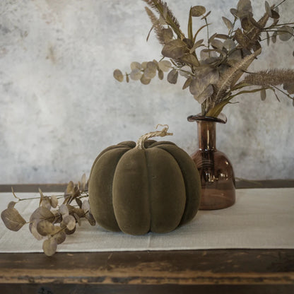 8.25" Brown Flocked Pumpkin - Nifty Decor & More