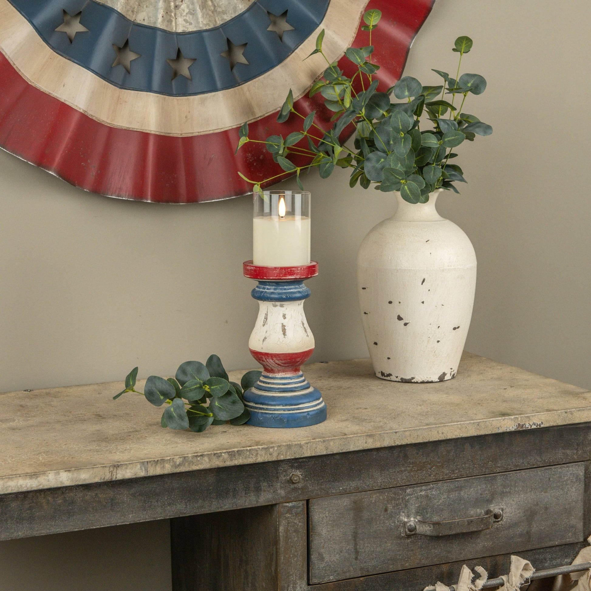 8.25 - inch Patriotic Pillar Candle Holder - Nifty Decor & More