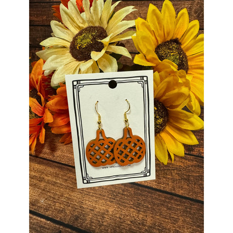 Wooden Pumpkin Earrings  Basket Orange Gold