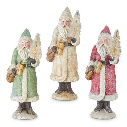 8.5" Glittered Santa Figurine – RAZ Imports (Green, White &amp; Cream) - Nifty Decor & More