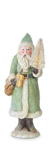8.5" Glittered Santa Figurine – RAZ Imports (Green, White &amp; Cream) - Nifty Decor & More