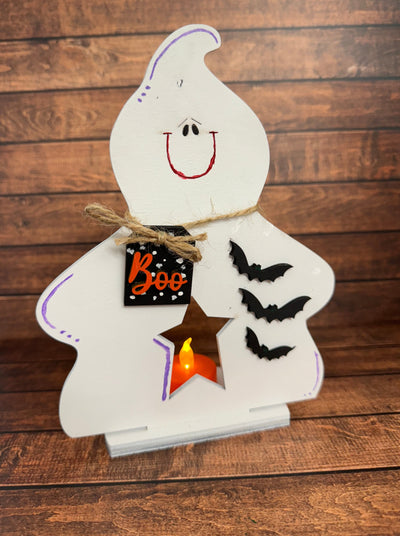 Pumpkin and Ghost Candle Shelf Sitter Halloween Ghost  