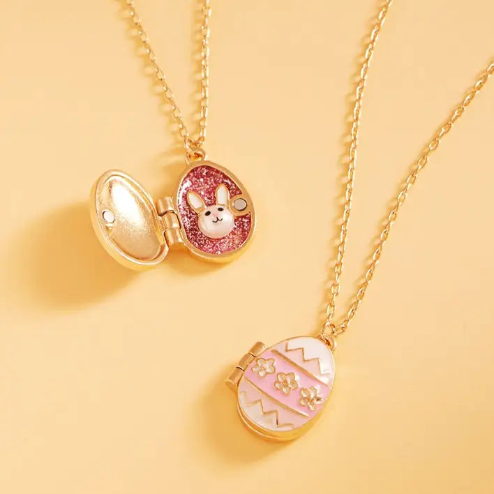 Easter Egg W Bunny Enamel Locket Short Necklace