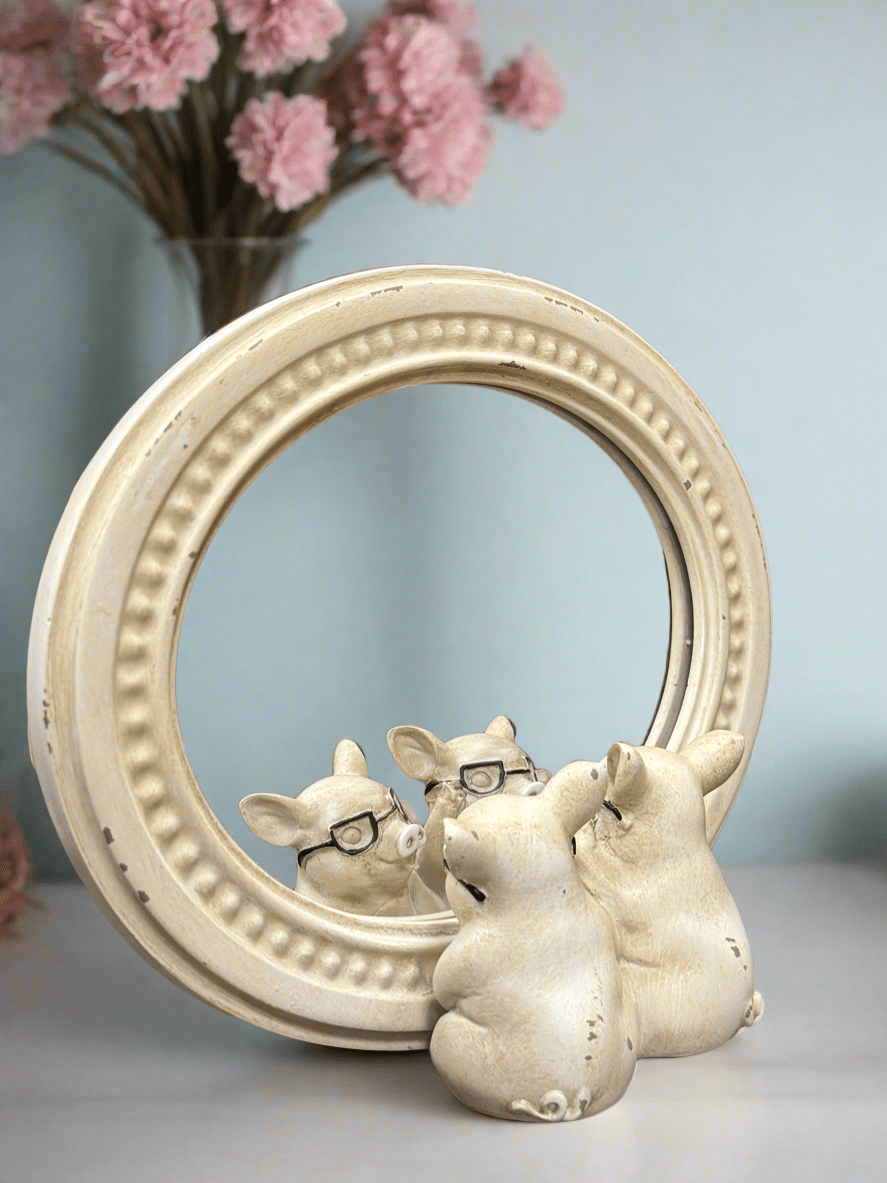 8.75" Pigs with Glasses | Unique Mirrored Decor for Home & Office, Fun Pig Decor, Gift Idea - Nifty Decor & More