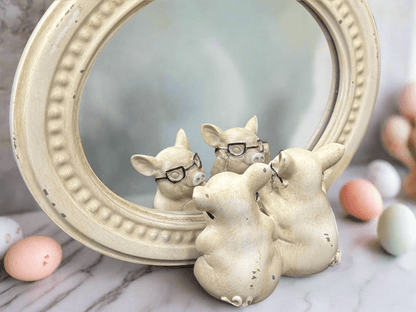 8.75" Pigs with Glasses | Unique Mirrored Decor for Home & Office, Fun Pig Decor, Gift Idea - Nifty Decor & More