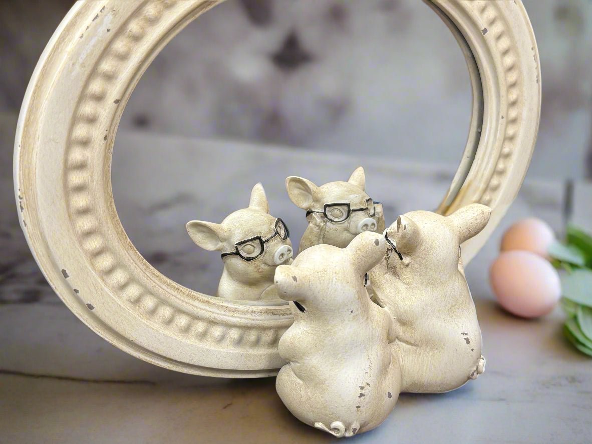 8.75" Pigs with Glasses | Unique Mirrored Decor for Home & Office, Fun Pig Decor, Gift Idea - Nifty Decor & More