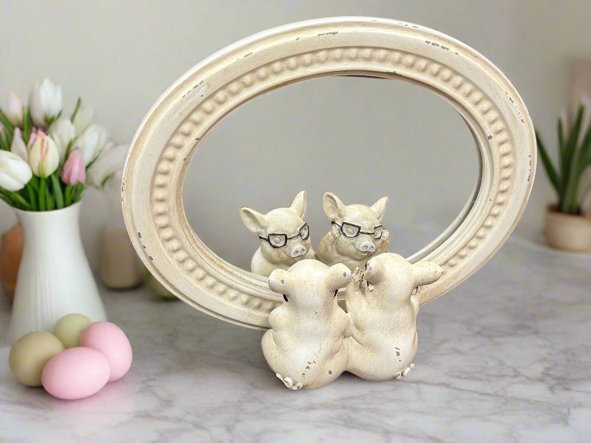 8.75" Pigs with Glasses | Unique Mirrored Decor for Home & Office, Fun Pig Decor, Gift Idea - Nifty Decor & More