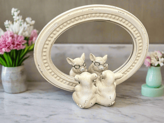 8.75" Pigs with Glasses | Unique Mirrored Decor for Home & Office, Fun Pig Decor, Gift Idea - Nifty Decor & More