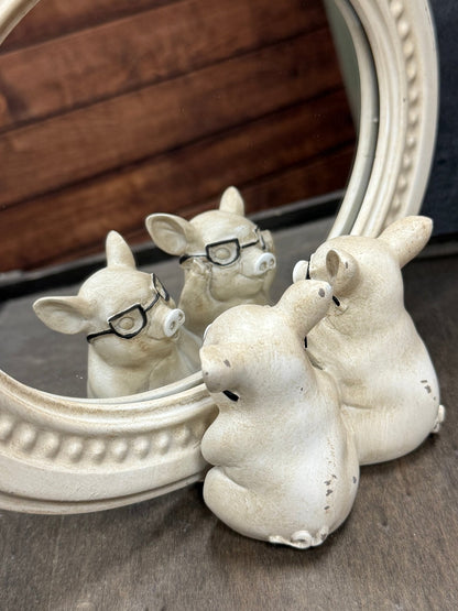 8.75" Pigs with Glasses | Unique Mirrored Decor for Home & Office, Fun Pig Decor, Gift Idea - Nifty Decor & More