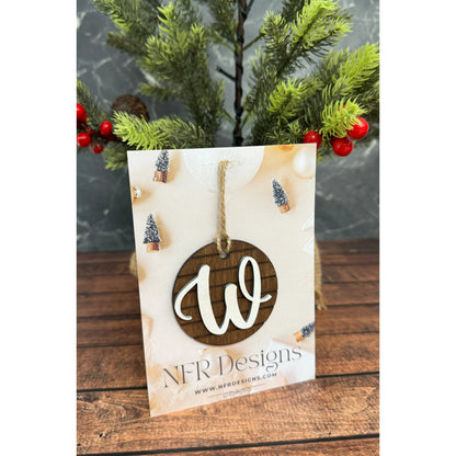 Shiplap Initial Christmas Ornament - Cursive Font Christmas Ornament W - Cursive White letter/Dark backing 