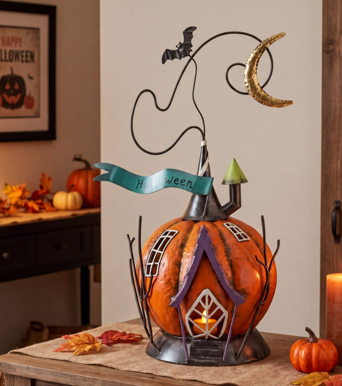 Pumpkin Halloween Candle Holder Statues