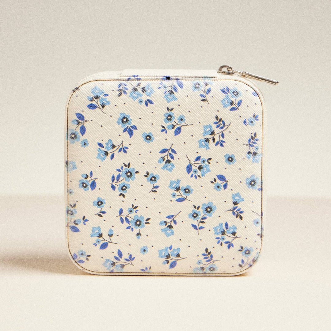 Stylish Boho-Chic Keepsake for Trendy Travelers, Travel Size Jewelry Case, Must-Have Gift for Glam Girls on the Move, Travel Jewelry Box Jewelry Blue Flower