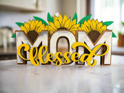 Blessed Mom Sign | Sunflower Farmhouse Decor | Rustic Home Sign | Gifts for Mom | Inspirational Decor for Her tabletop decor