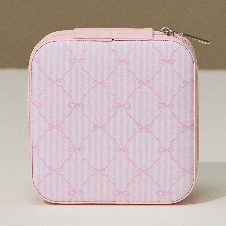 Stylish Boho-Chic Keepsake for Trendy Travelers, Travel Size Jewelry Case, Must-Have Gift for Glam Girls on the Move, Travel Jewelry Box Jewelry Pink Bow Monogram