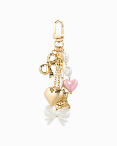Multi Line Puff Heart Bear Bag Charm Bag charm Gold
