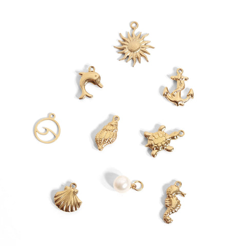 Nautical Charms 18K Gold PVD, Stainless Steel Coastal Jewelry, Mother&