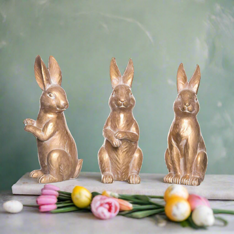 Bronze Bunny Set - Charming Resin Figurines for Spring Decor & Easter Home Decorations