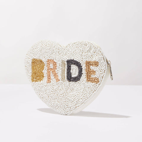 Bride Seed Bead Canvas Coin Pouch, Chic Girly Accessory for Wedding Day Essentials, Perfect Bridal Party Gift