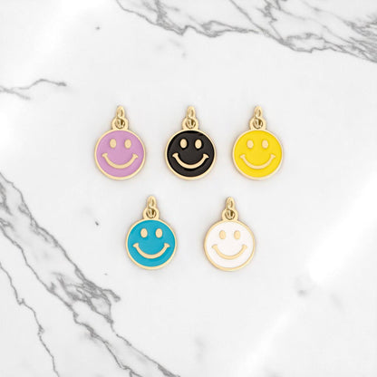 8K Gold PVD Smiley Face Charm, Colorful Epoxy Finish, Perfect for Bracelets & Necklaces, Trendy Gift for Jewelry Lovers - Nifty Decor & More