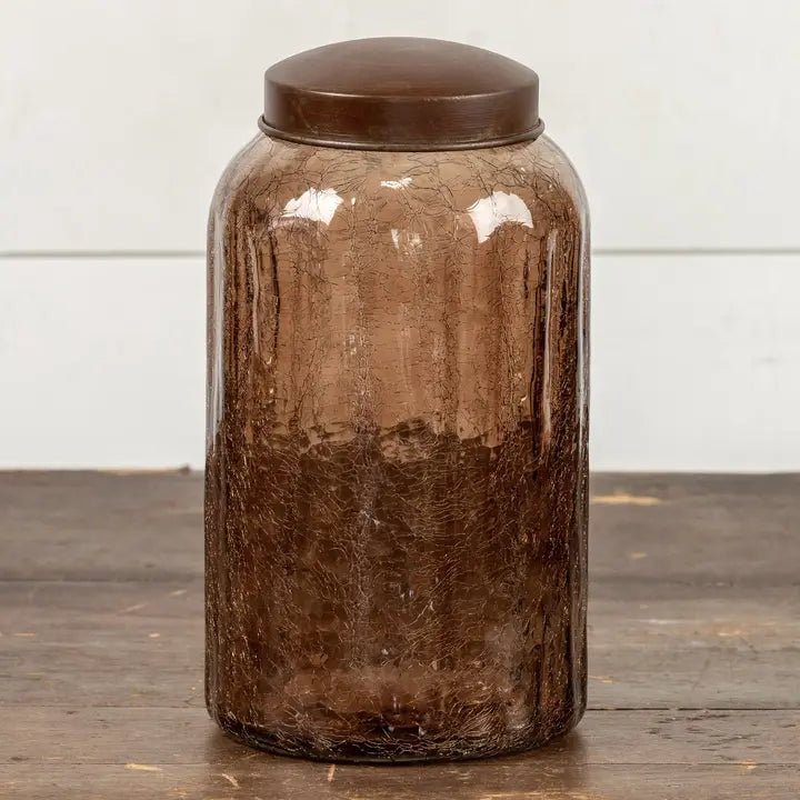9" Amber Glass Jar with Antique Lid - Nifty Decor & More