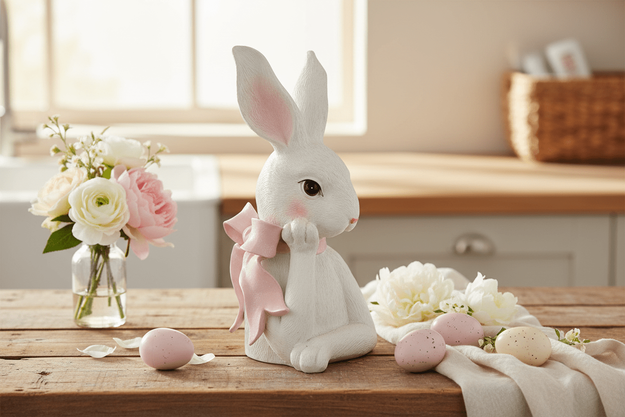 9" Bunny with Pink Bow - Nifty Decor & More