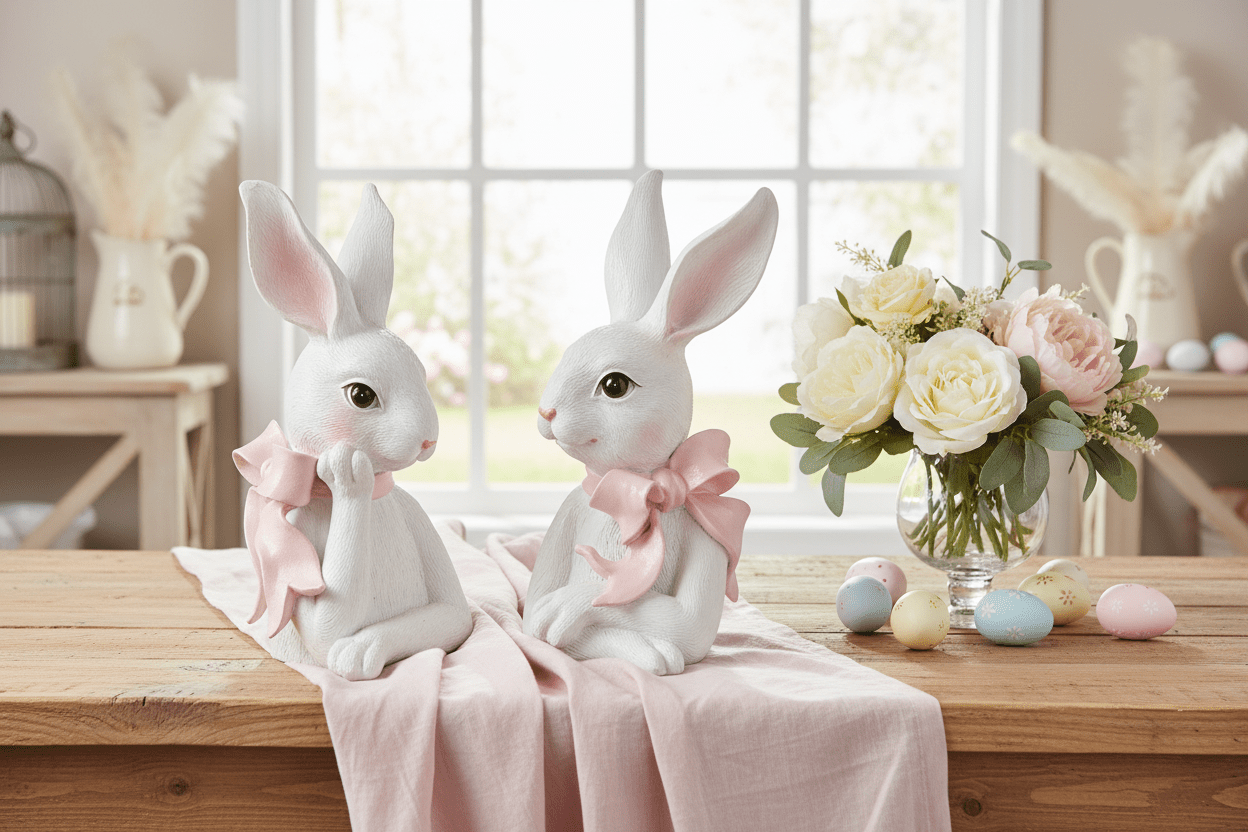 9" Bunny with Pink Bow - Nifty Decor & More