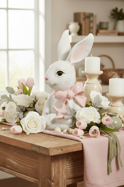 9" Bunny with Pink Bow - Nifty Decor & More