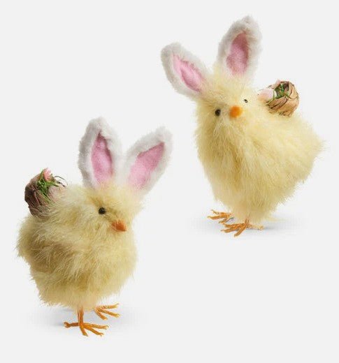 9" Chick with Bunny Ears Set of 2 | Easter Decor, Cute Spring Decoration, Holiday Home Accents, Adorable Gift Idea Easter Shelf Sitter