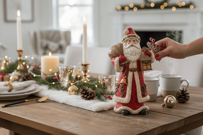 9" Holly and Pine Lantern Santa - Nifty Decor & More