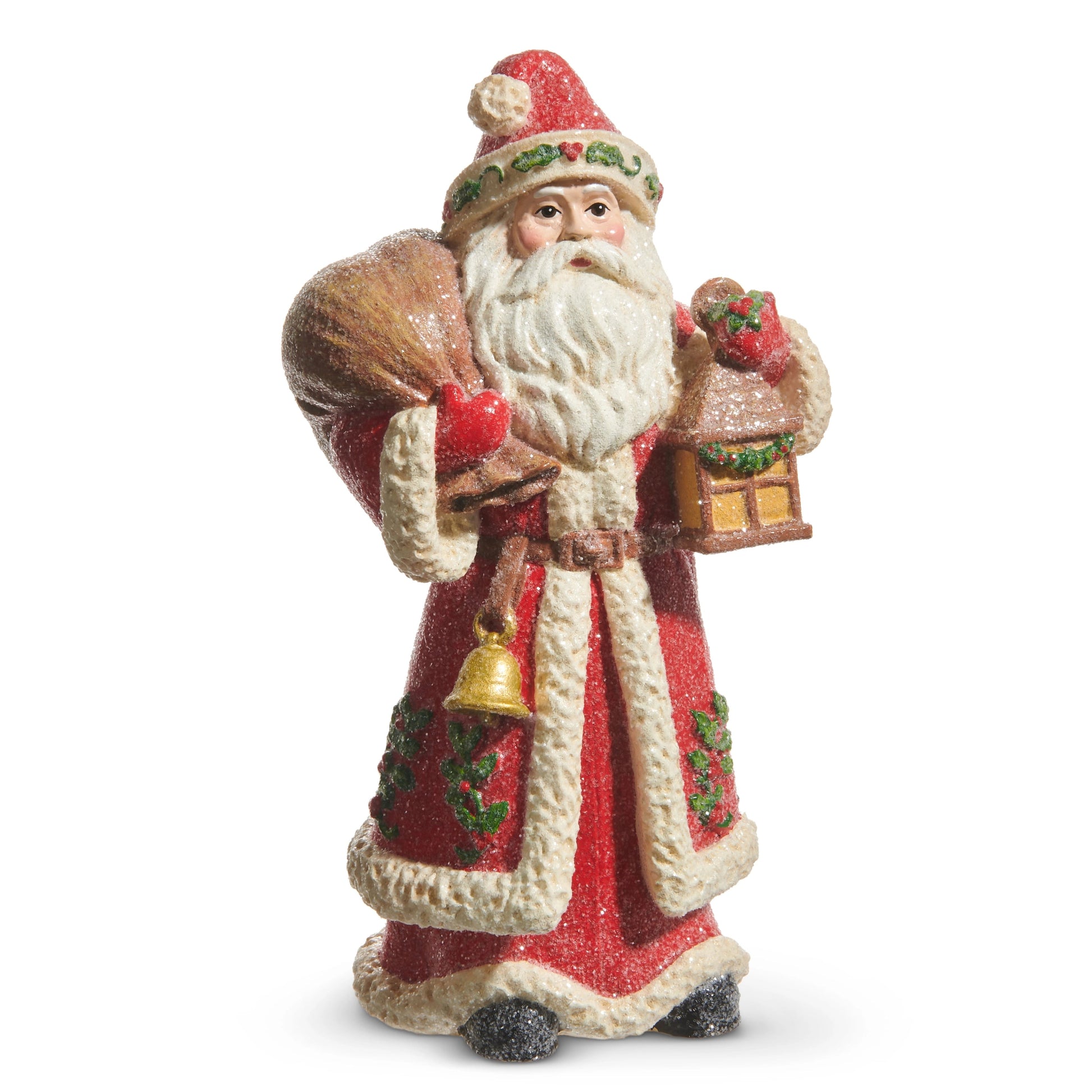 9" Holly and Pine Lantern Santa